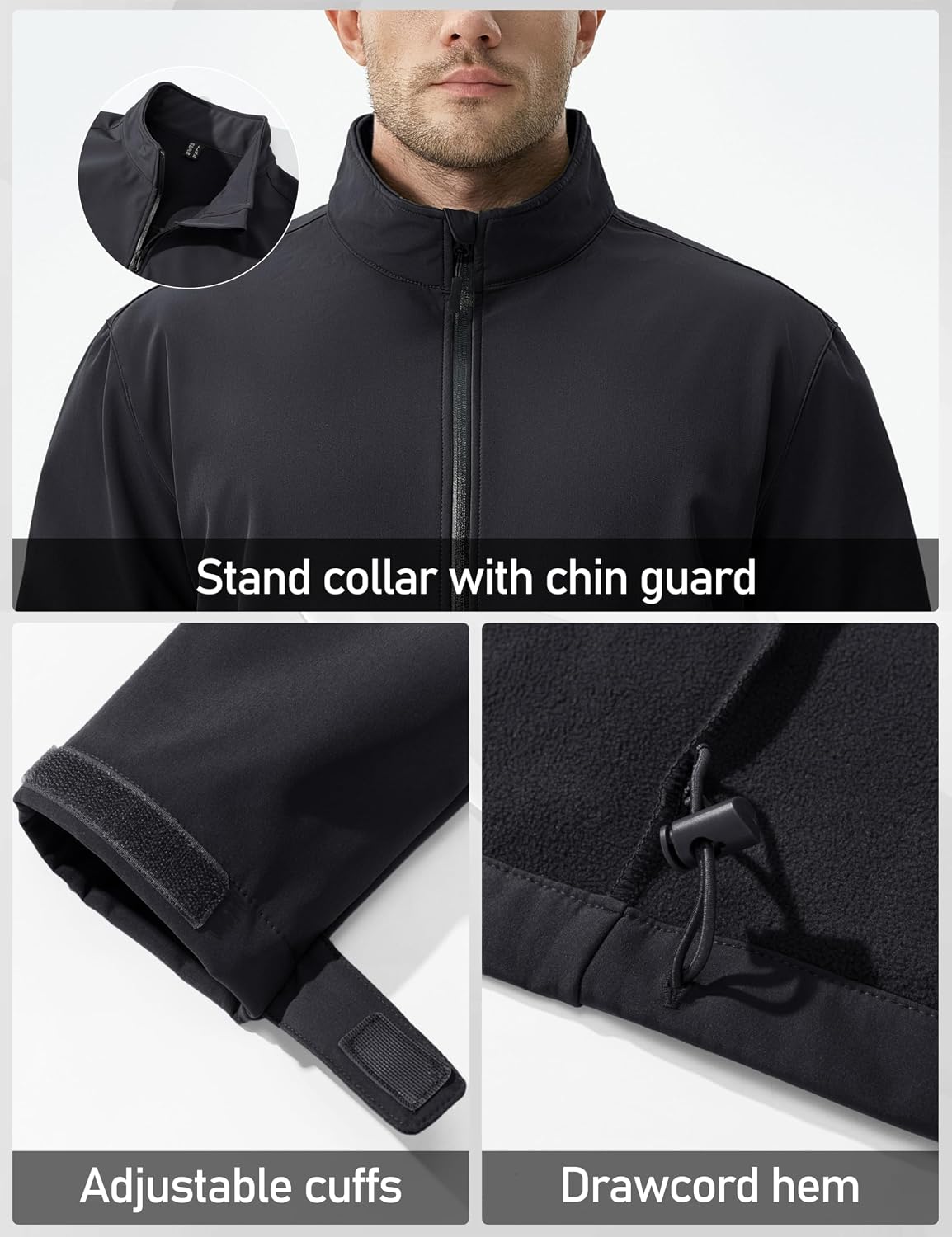 MAGCOMSEN Men's Fleece Lined Softshell Jacket Lightweight Waterproof Windbreaker Zip Up Winter Rain Coat Tactical Hiking