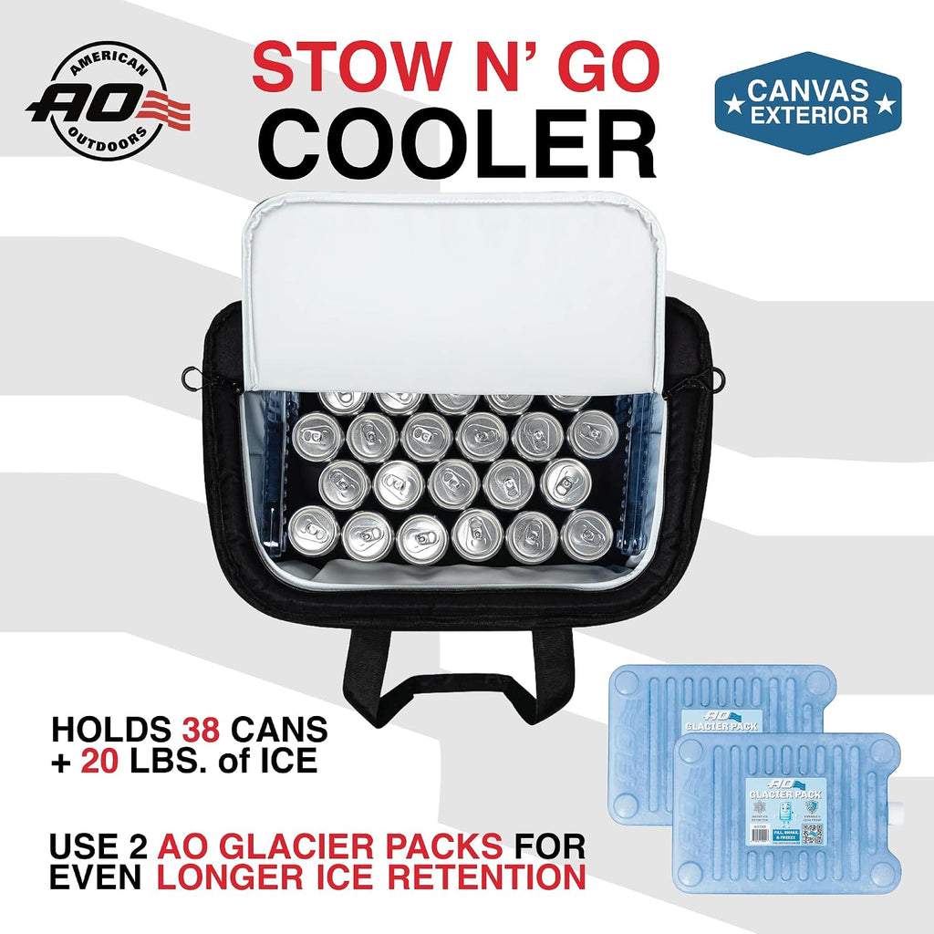 AO Coolers Stow-N-Go Canvas Soft-Sided Cooler, Low Profile and Leak Proof, Insulated for 24-Hour Cold
