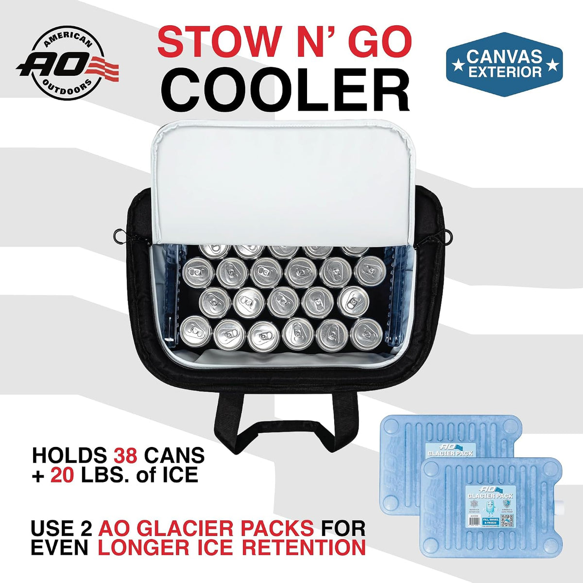 AO Coolers Stow-N-Go Canvas Soft-Sided Cooler, Low Profile and Leak Proof, Insulated for 24-Hour Cold