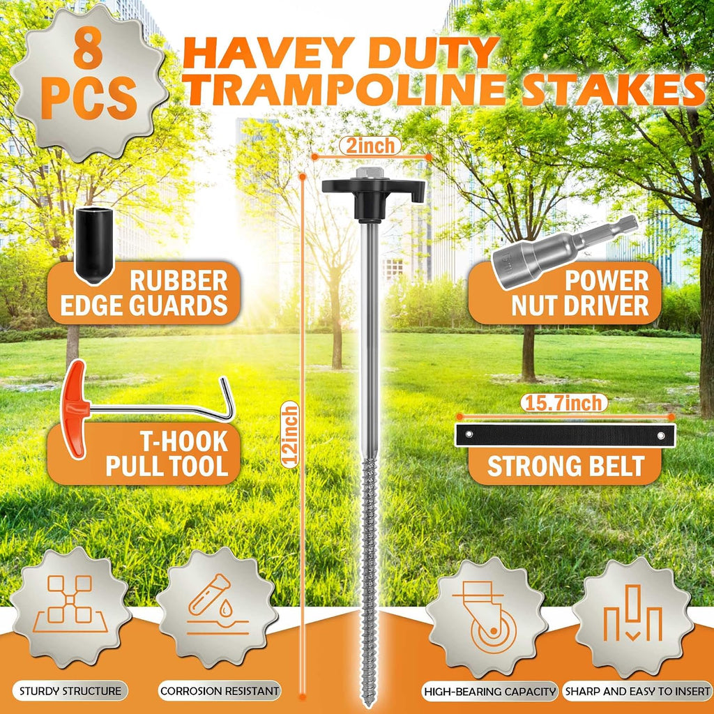 8-Pack GroundGrip Screw in Tent Stakes: 10 Inch Heavy Duty Ground Anchors