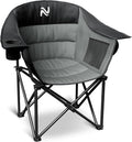 NAIZEA Padded Camping Chair, Outdoor Folding Chair, Portable Heavy Duty Arm Chairs with Side Pockets, Cup Holder for Beach, Lawn, Picnic, Fishing, Backpacking