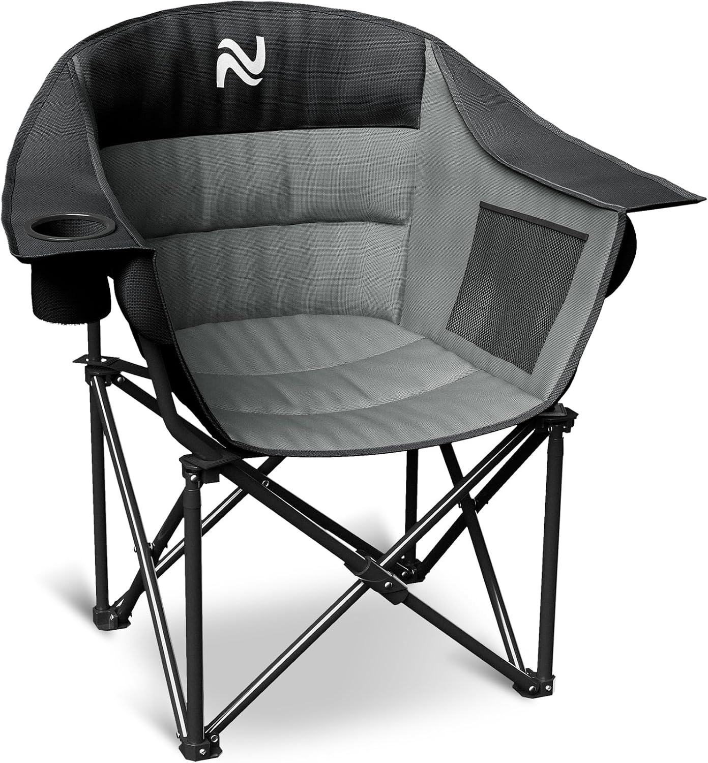 NAIZEA Padded Camping Chair, Outdoor Folding Chair, Portable Heavy Duty Arm Chairs with Side Pockets, Cup Holder for Beach, Lawn, Picnic, Fishing, Backpacking