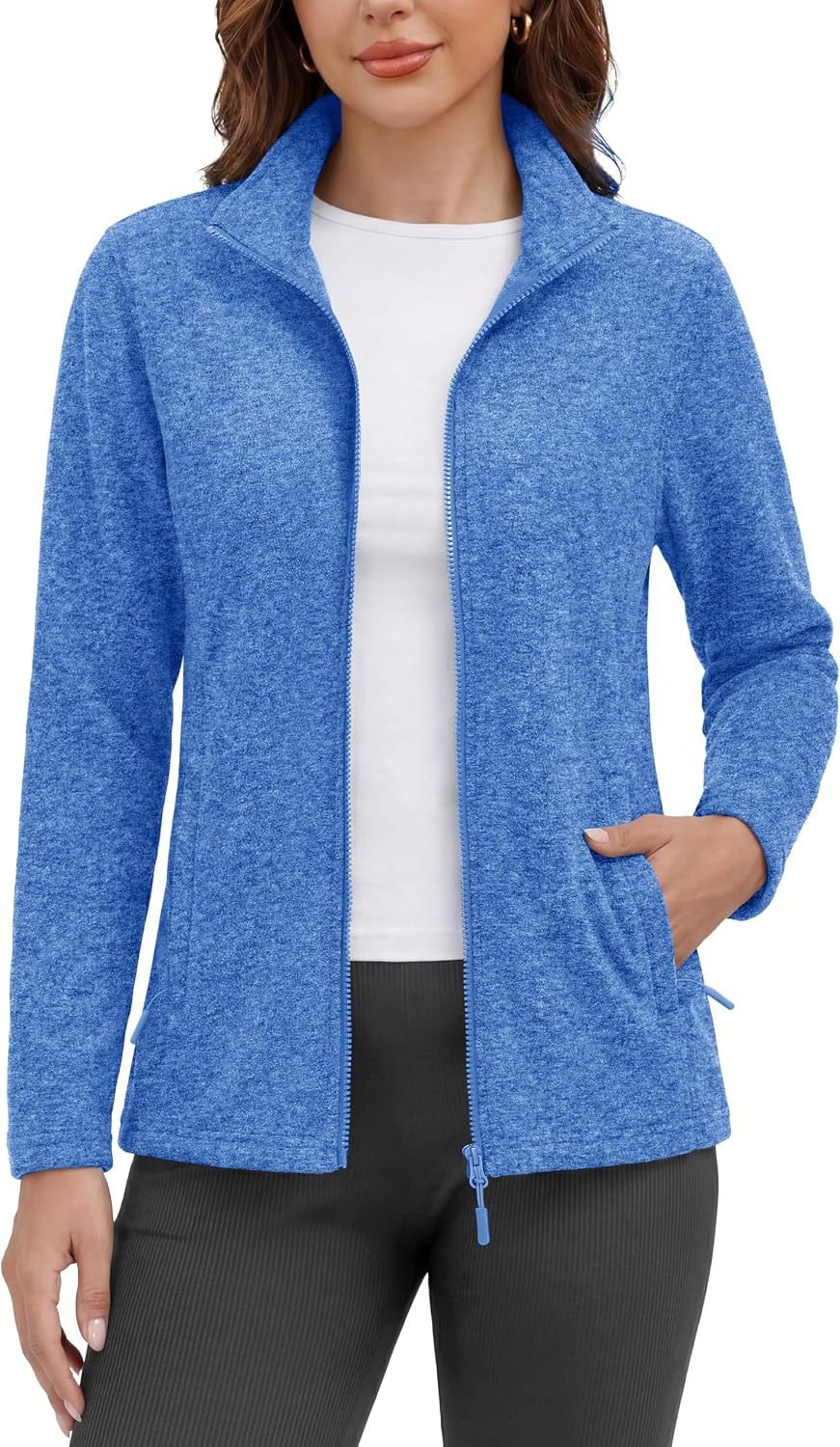 MAGCOMSEN Womens Fleece Zip Up Jacket with Pockets Lightweight Soft Coat