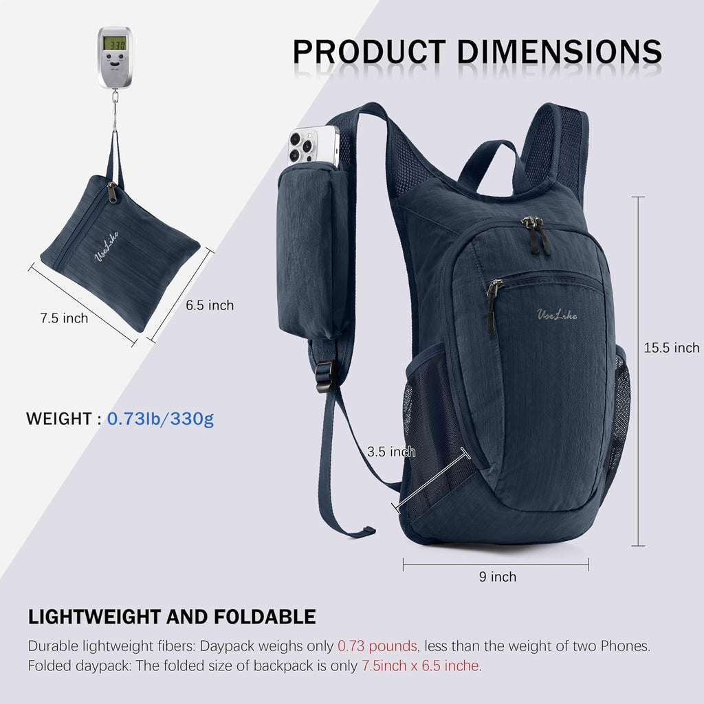 Uselike 10L Small Hiking Backpack Travel Daypack Lightweight Packable Back Pack for Women Men(Dark Navy)