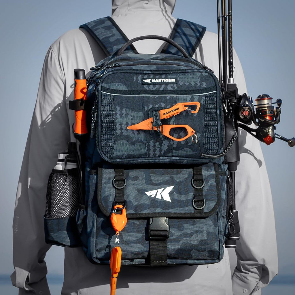 KastKing BaitSpace Fishing Tackle Backpack with Removable Bait Binder,2 Rod Holders Storage Fishing Gear and Equipment