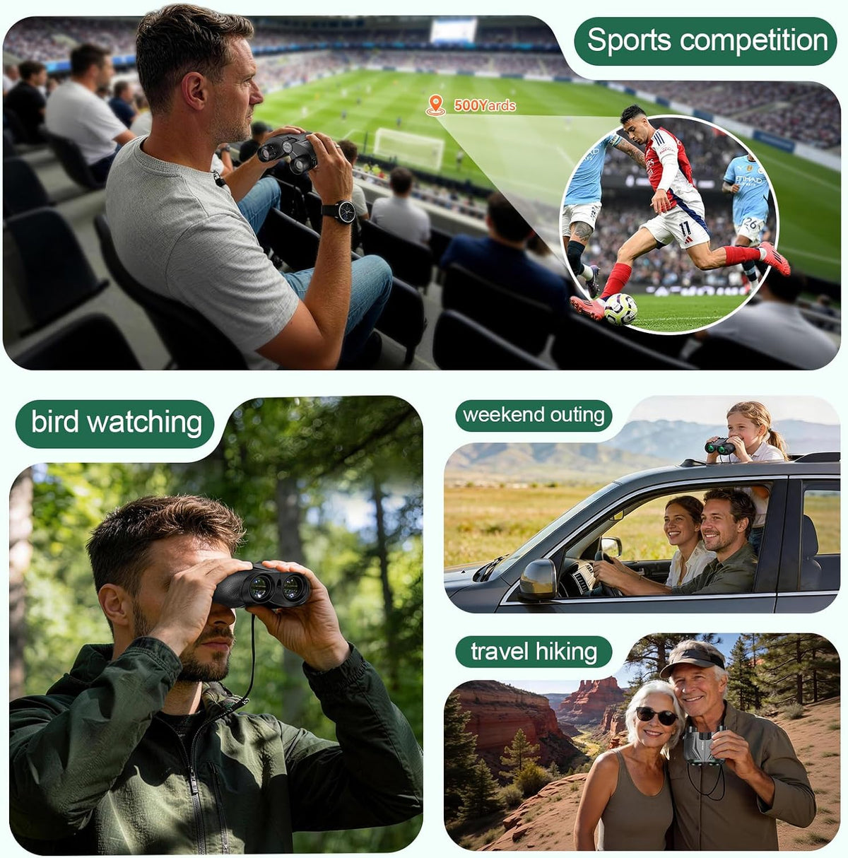 10x25 Compact Binoculars for Adults, Lightweight HD Small Binoculars