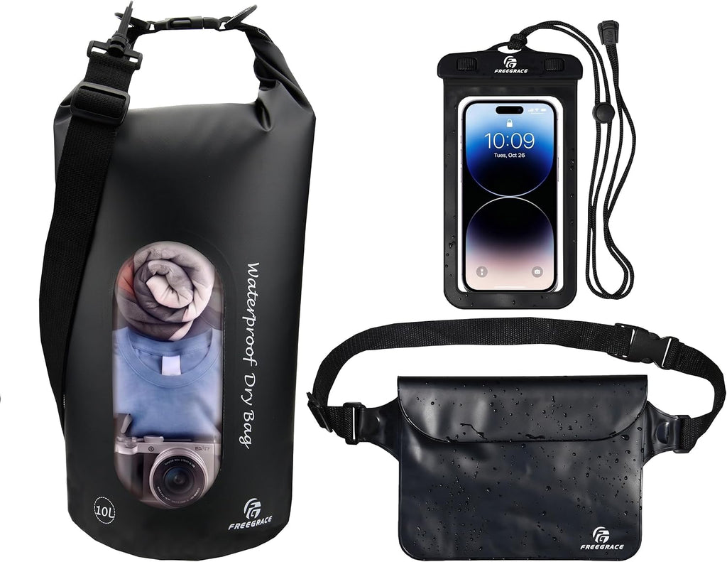 Freegrace Waterproof Dry Bag with Double Zip-Lock, Fanny Pack & Phone Case