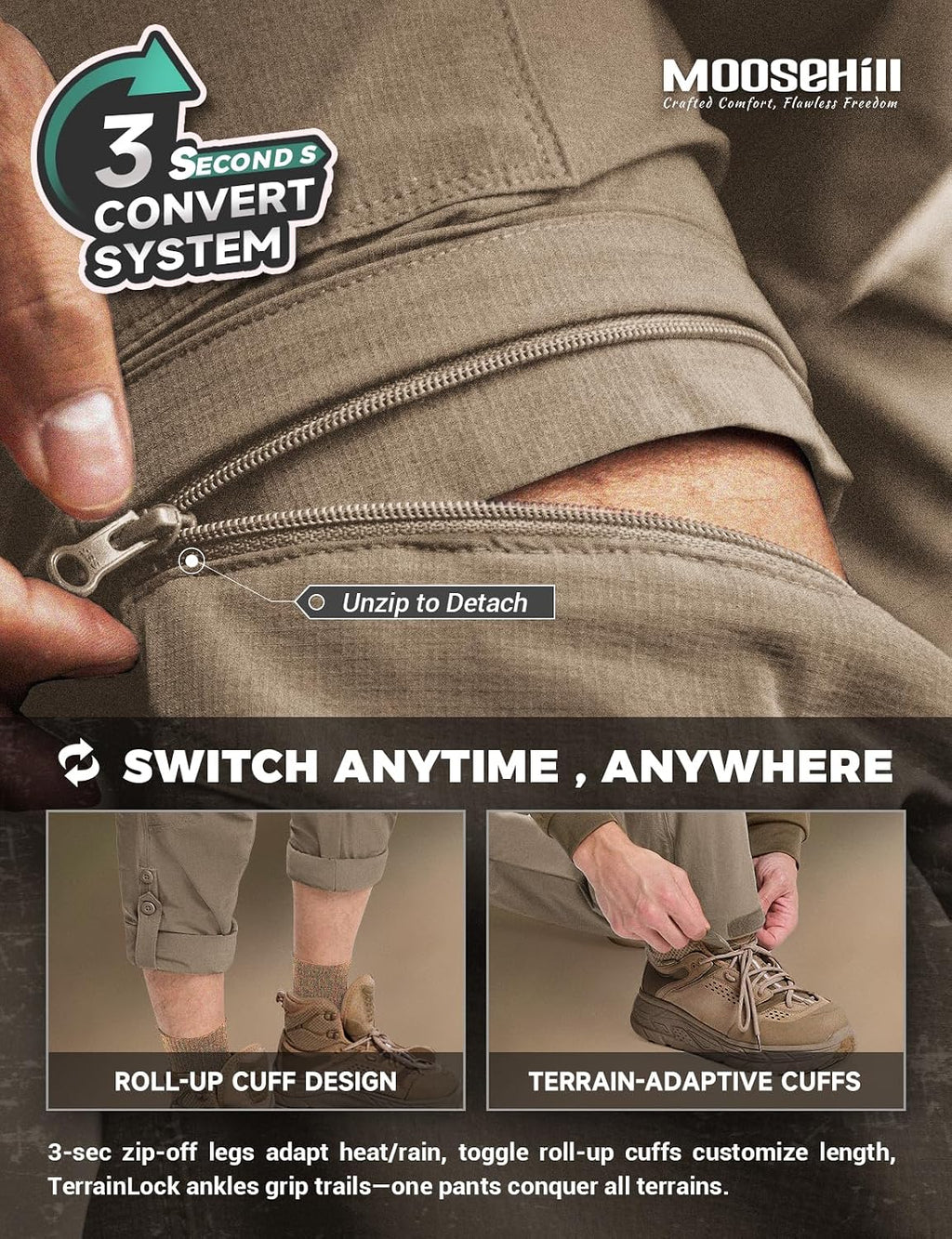 Moosehill Men's Hiking Pants: Convertible Quick-Dry