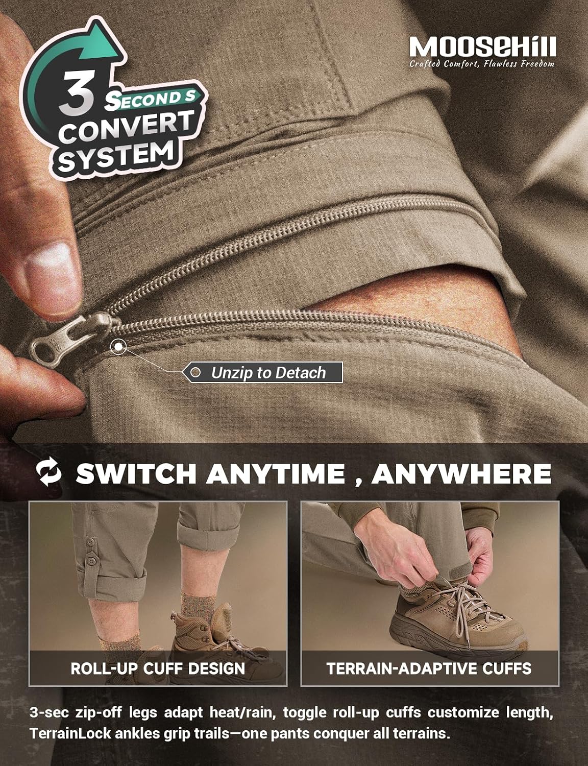 Moosehill Men's Hiking Pants: Convertible Quick-Dry