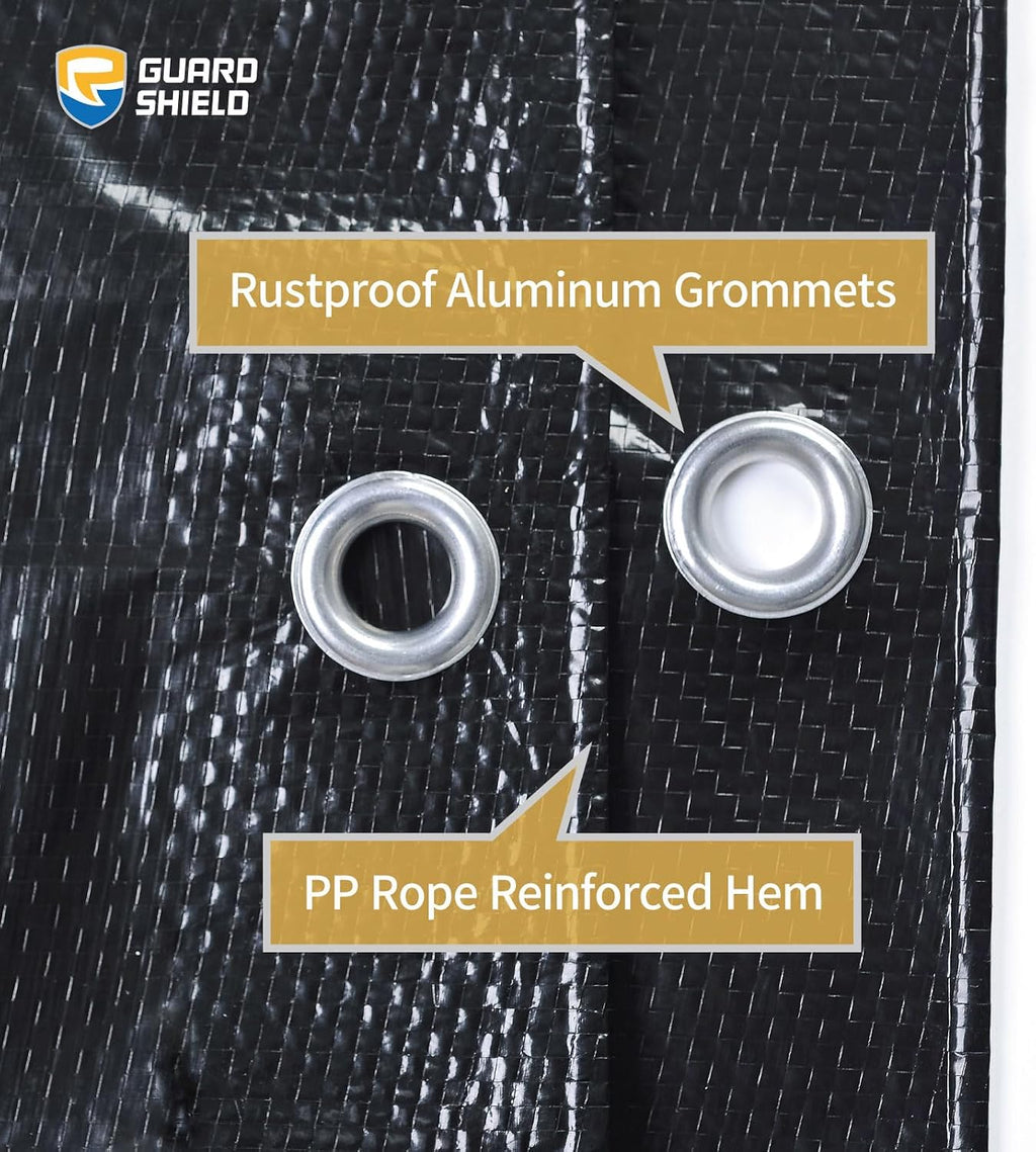 GUARD SHIELD Black Tarp 16x20 Feet Waterproof Tarps Lightweight Camping Tarp Outdoor Multi Purpose Poly Cover 6mil