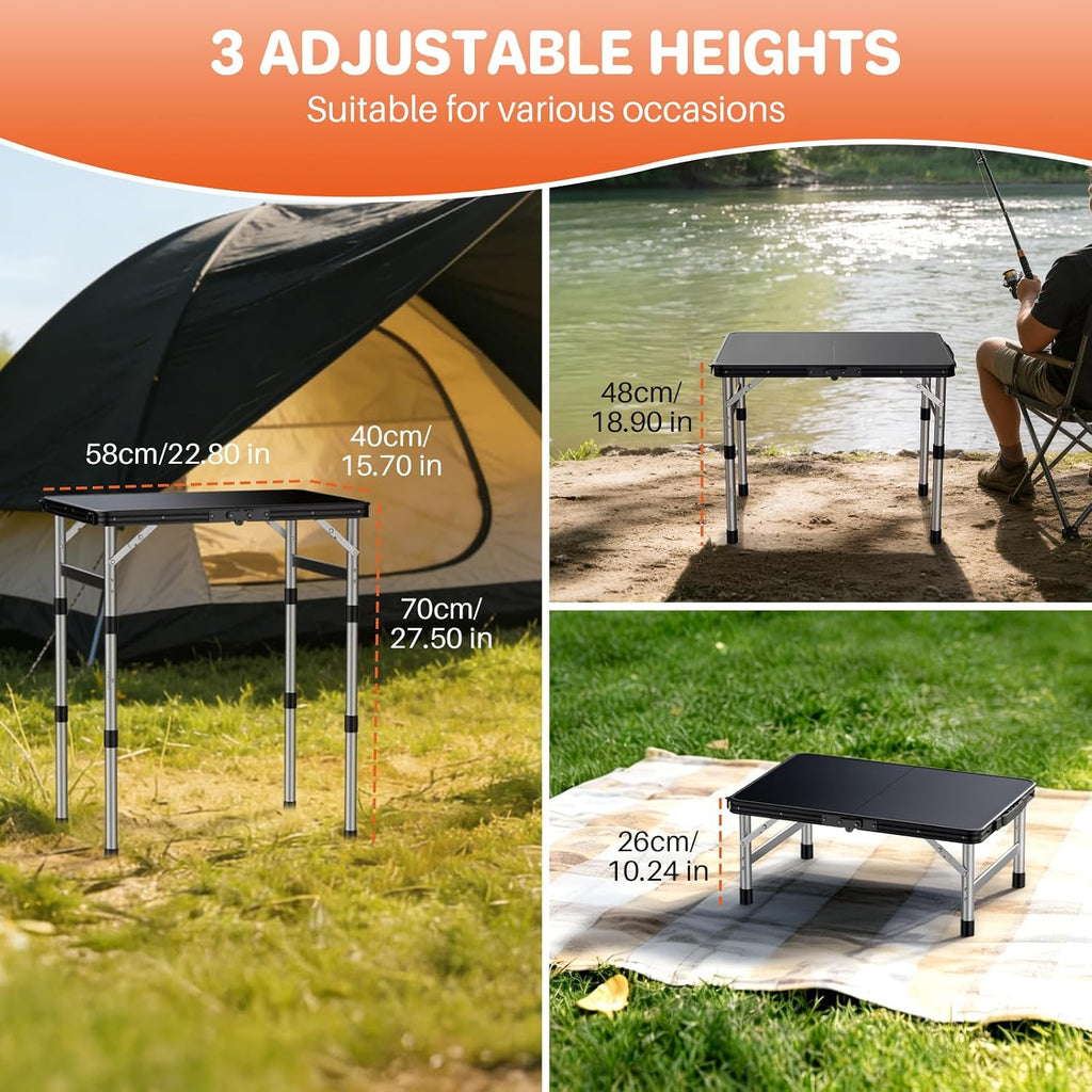 FUNYKICH Waterproof Folding Camping Table, 3 Height Adjustable Max 27.5''