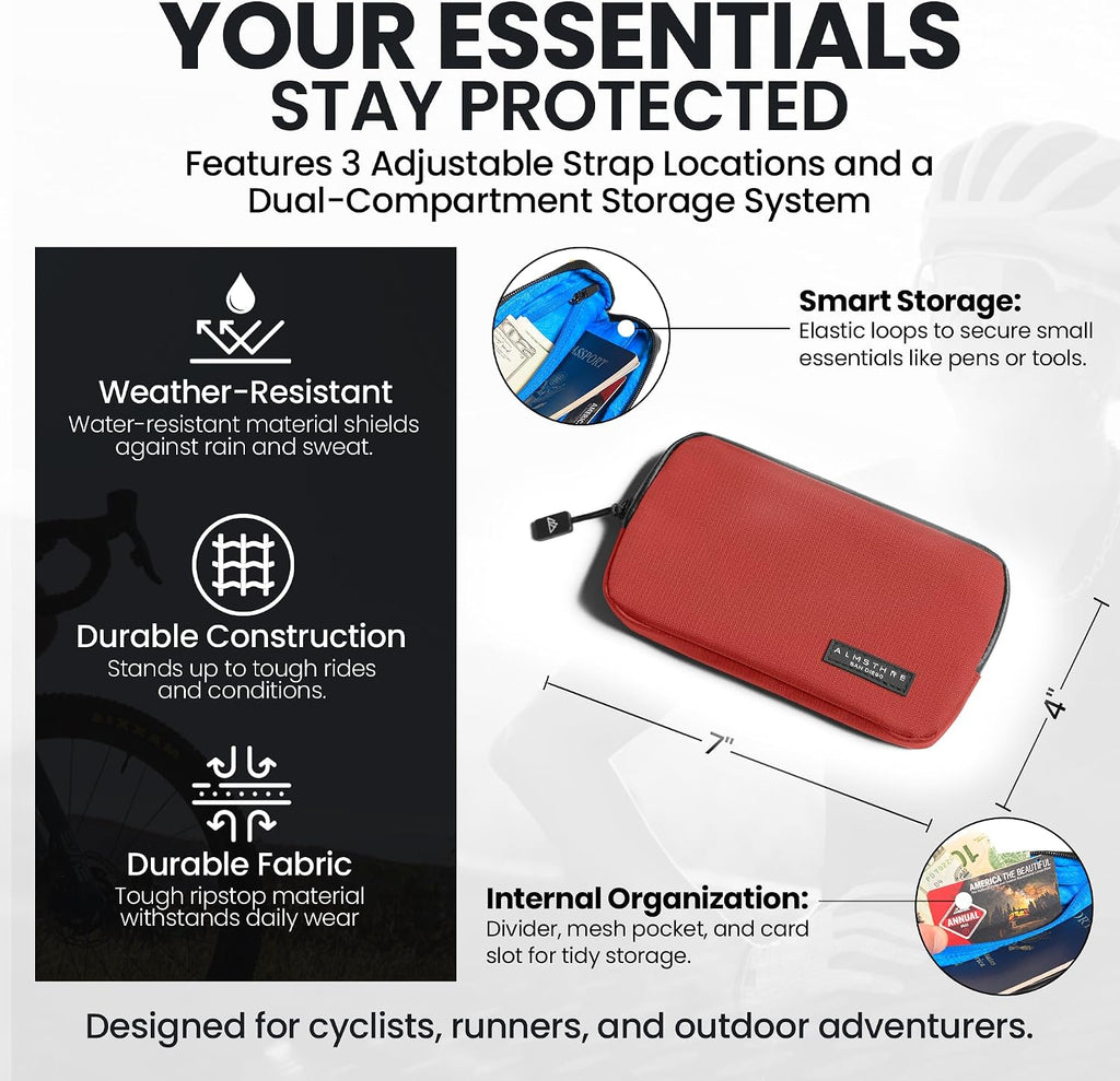 ALMSTHRE Ride Wallet 7”x4” | Waterproof Cycling Wallet for Phone, Cards & Essentials | Durable Ripstop Nylon – Fits Most Phones & Passports | Secure Storage for Biking & Travel