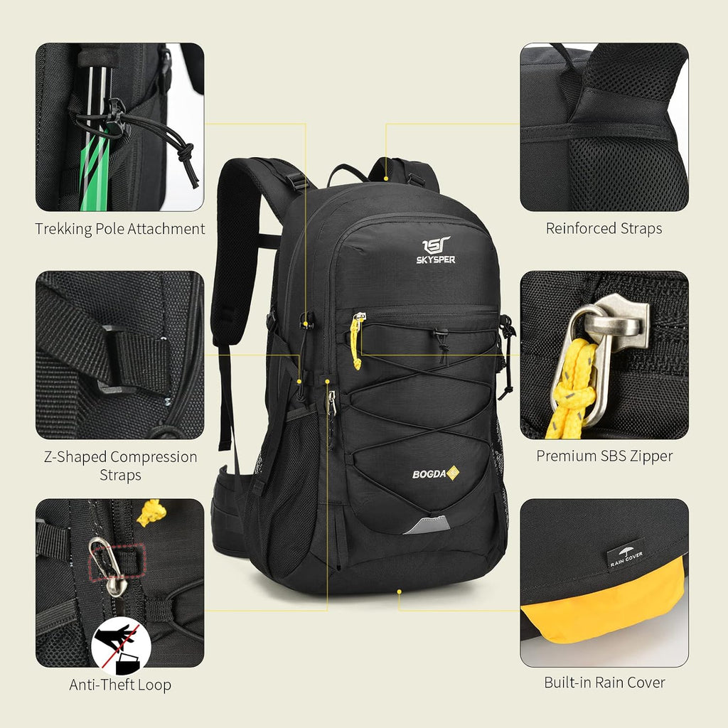 SKYSPER Hiking Backpack for Men Women, 35L Lightweight Travel Daypack, Outdoor Camping Back Pack with Multiple Compartments, Durable for Weekend Getaway