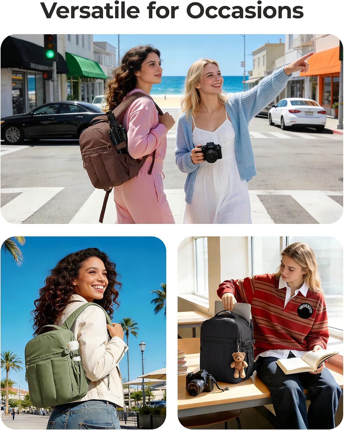 BAGSMART Small Camera Backpack for Women with Laptop Compartment, Green