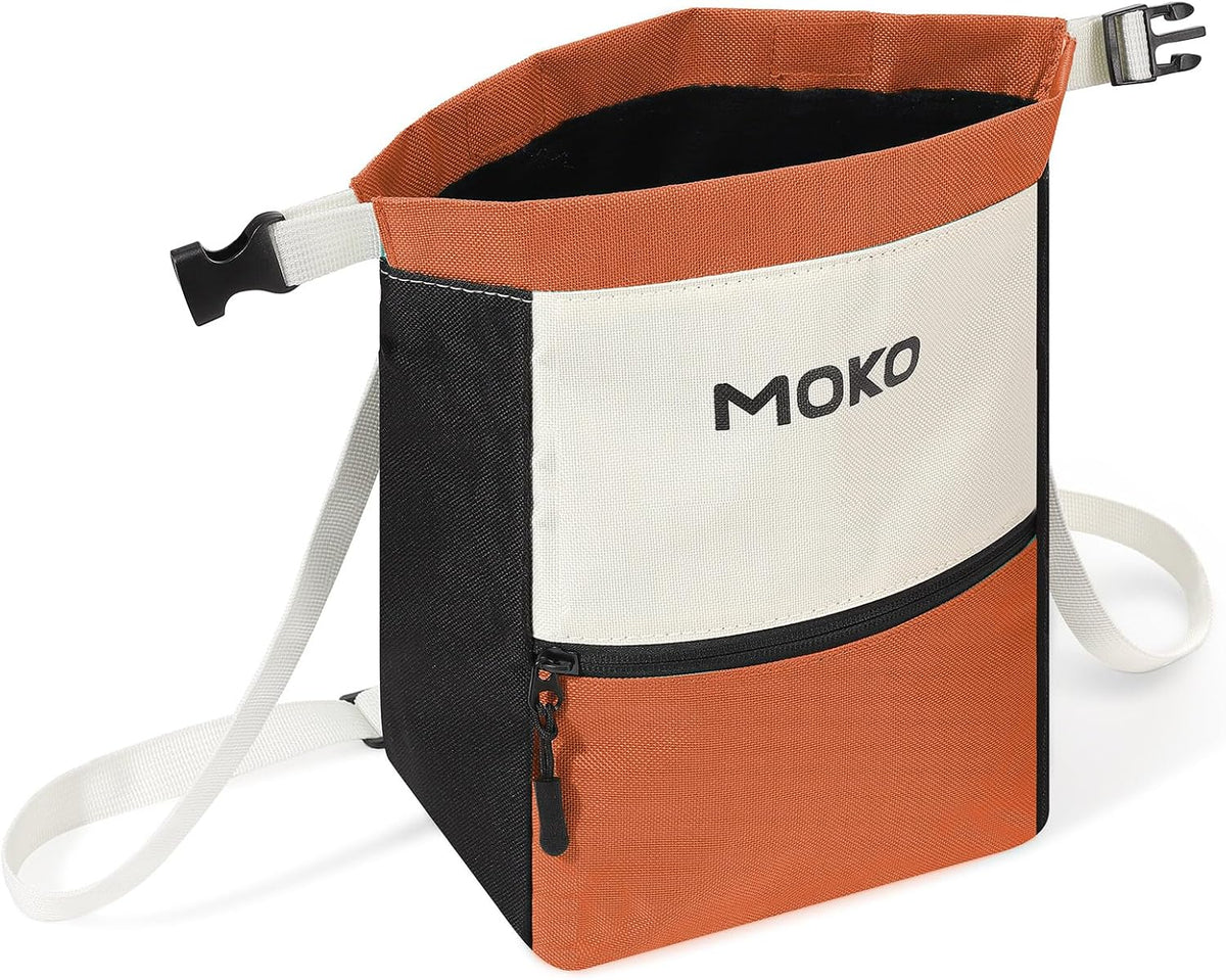MoKo Chalk Bag for Rock Climbing, Large Capacity Climbing Chalk Bag with Magnetic Snap and Zipper Pocket, Portable Chalk Bucket for Rock Climbing, Weight Lifting, Bouldering, Gymnastics, Fitness