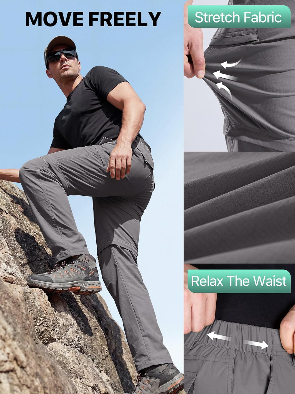 FREE SOLDIER Men's Convertible Hiking Pants Outdoor Lightweight