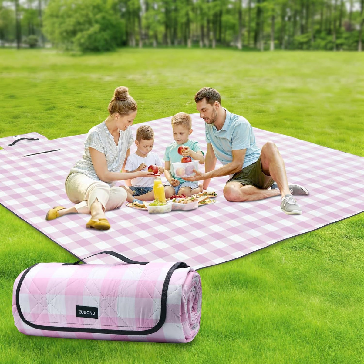 ZUBOND Large Picnic Blanket Outdoor Picnic Mat Waterproof Foldable 80''x80'', Beach Blanket Sandproof for LawnPark, Grass, Travel, Hiking, Camping Essentials, Vintage Gingham Picnic Blanket