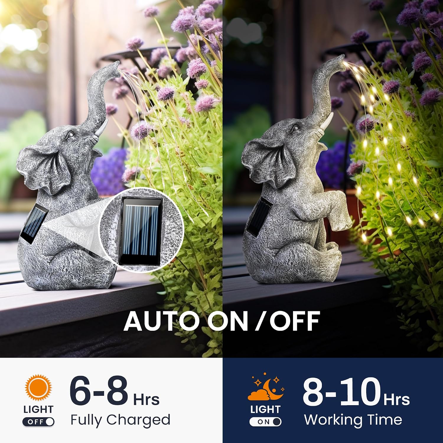 GIGALUMI Elephant Statue Solar Garden Decor Yard Outdoor Gifts for Women