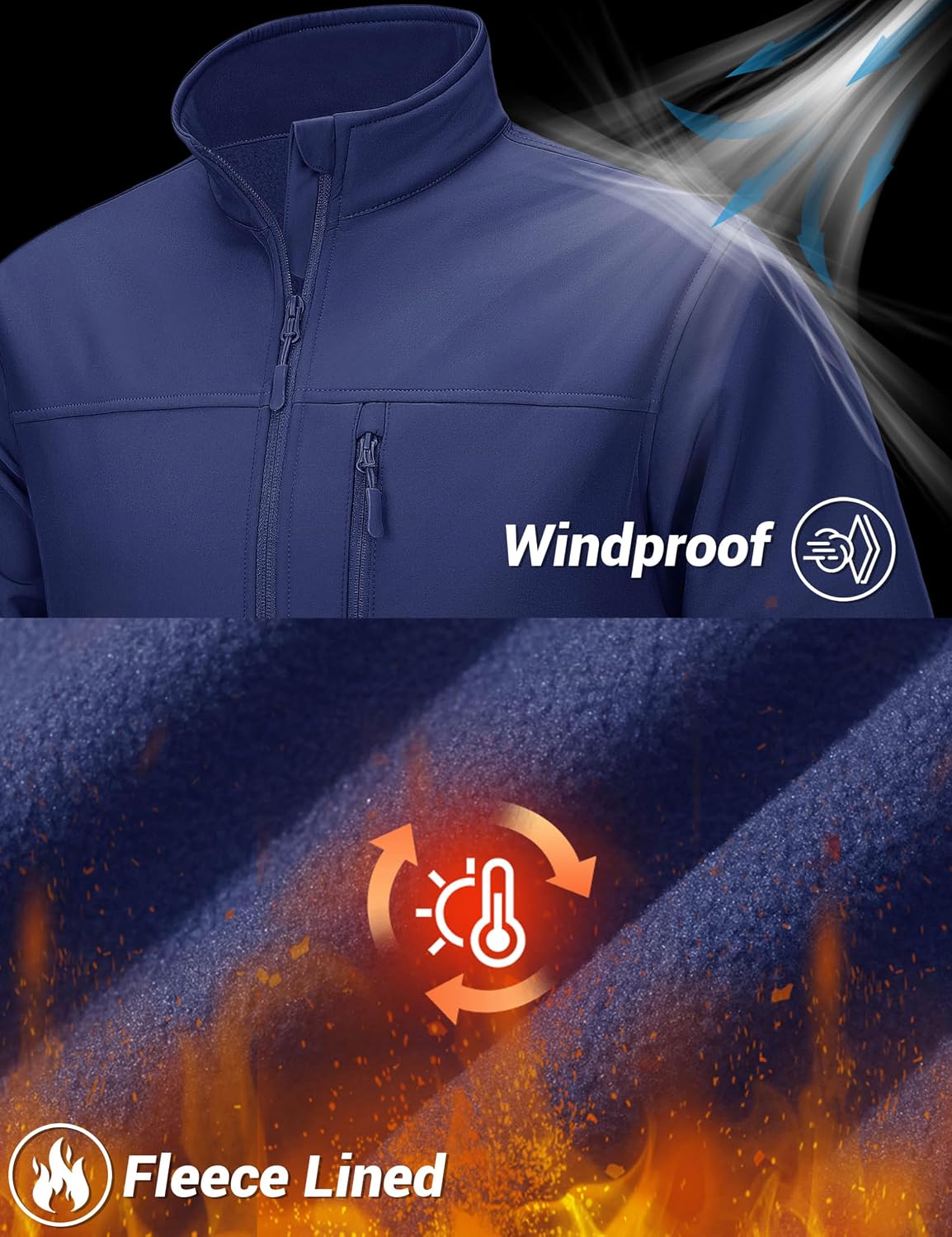TACVASEN Mens Lightweight Softshell Jacket Fleece Waterproof Windbreaker