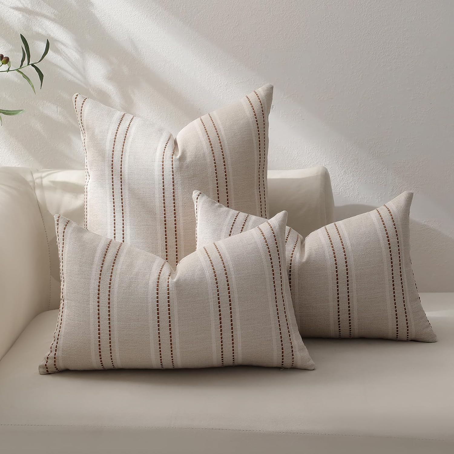 Hckot Striped Throw Pillow Covers 20x20 Set of 2 Fall Pillow Covers Caramel