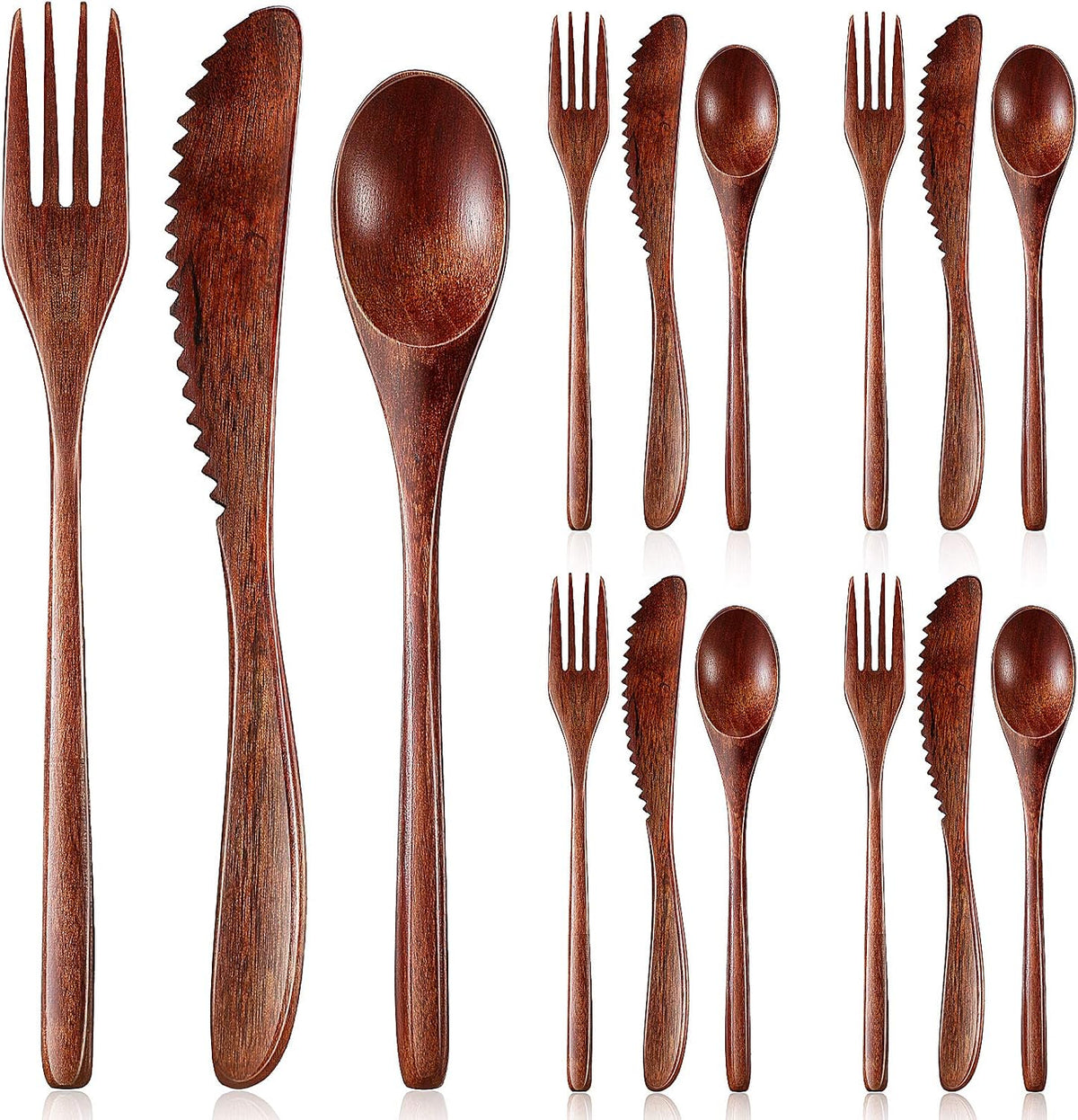 Geiserailie 24 Pcs Wooden Utensils for Eating Wooden Spoon Fork Knife Set