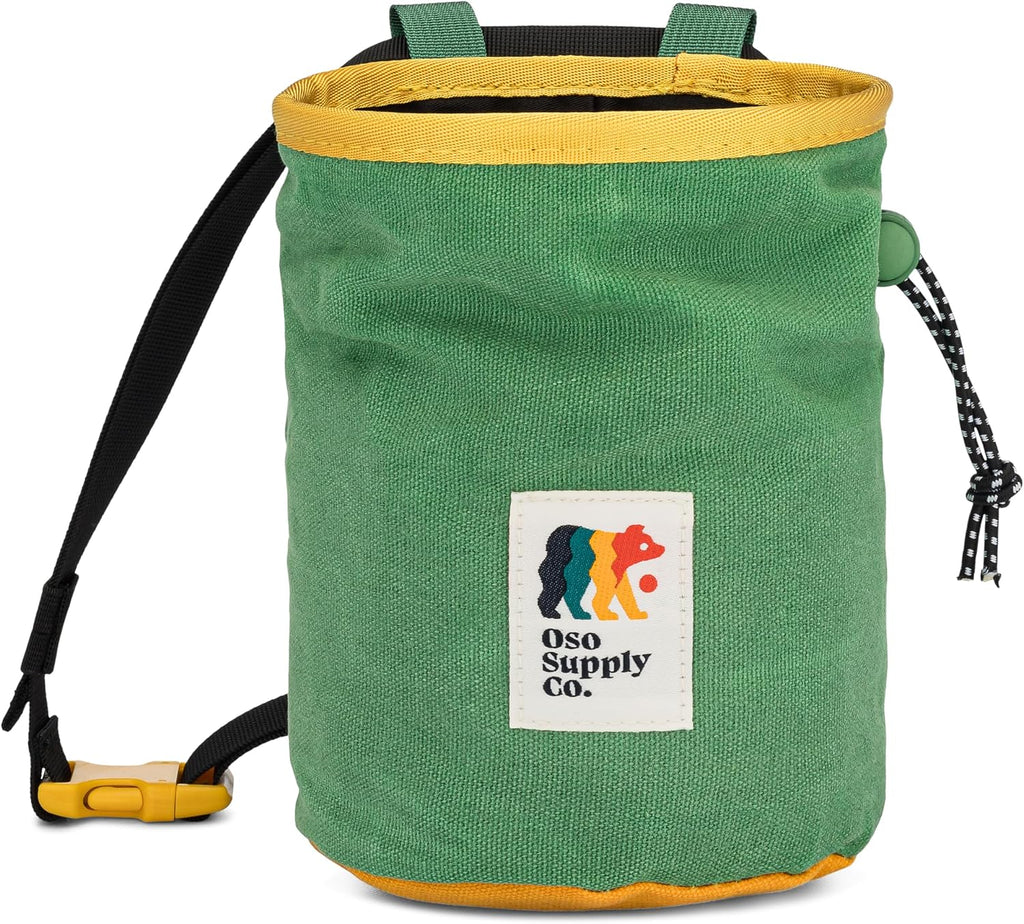 Oso Supply Co - Waxed Canvas Chalk Bag - Zipper Pocket & Mesh Pouch for Bouldering, Rock Climbing, Gym, Weightlifting – Water-Resistant, Adjustable Belt, Wide Opening