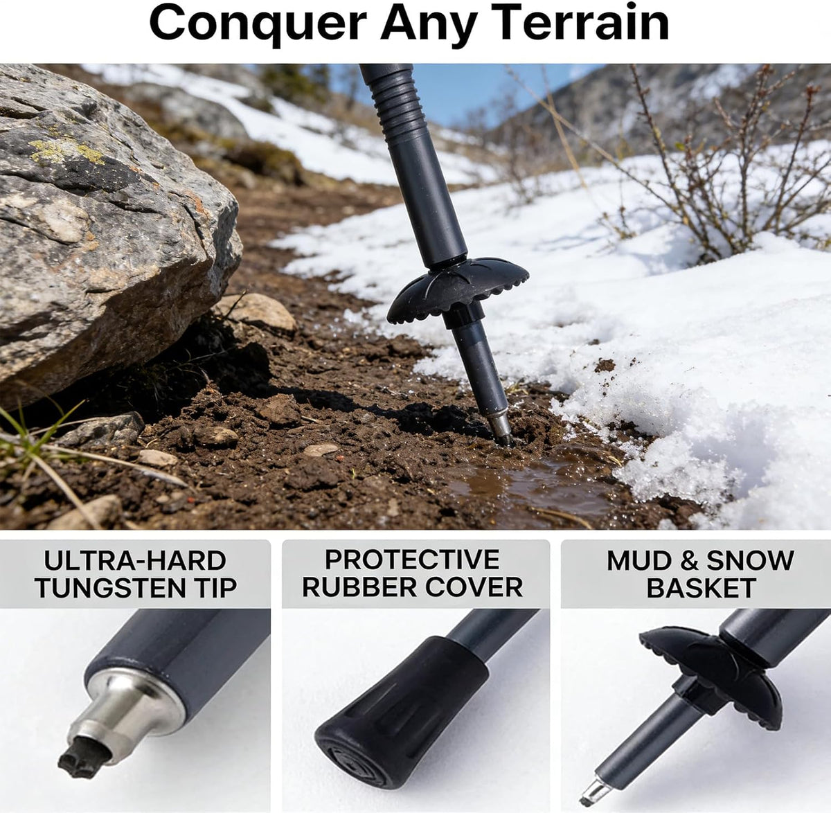Trekking Pole Tactical Walking Stick,Multifunctional Lightweight Aluminum Collapsible Survival Hiking Pole with Storage Bag for Women Men Seniors Camping Backpacking