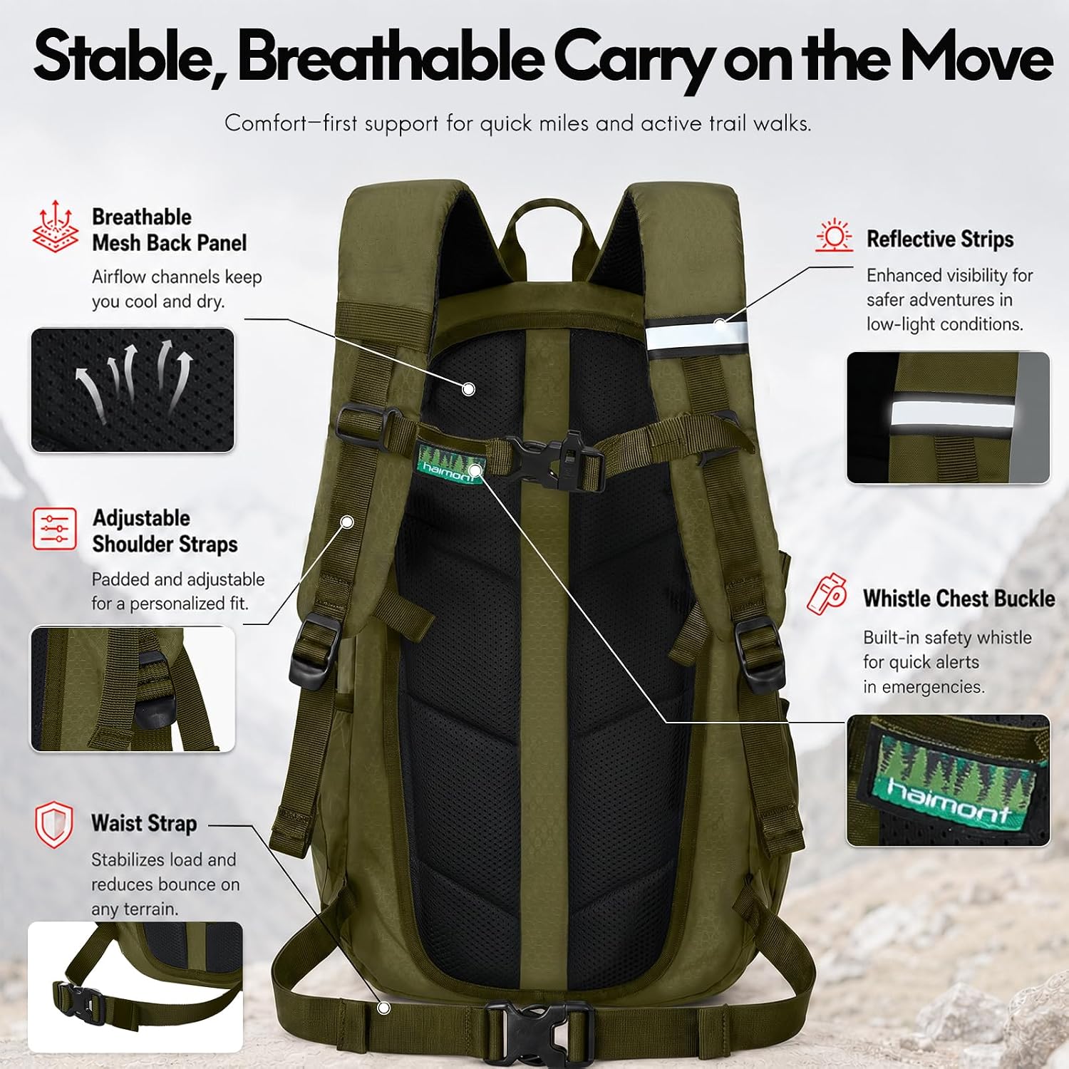 Haimont 15L Lightweight Hiking Daypack, Green