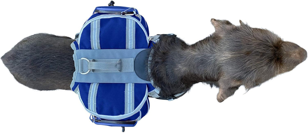Saddlebag Back Pack & Harness Combo for Dogs 30-100+ lbs. Perfect for Travel, Trail Hiking, & Camping. Reflective, Lightweight, & Comfortable. Comes with Two Collapsible Bowls (Large, Blue)