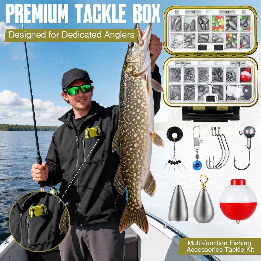 TOPFORT 187/343pcs Fishing Accessories Kit, Organized Fishing Tackle Box with Tackle Included, Fishing Hooks, Fishing Weights Sinkers, Fishing Gear and Equipment, Fishing Gift for Men