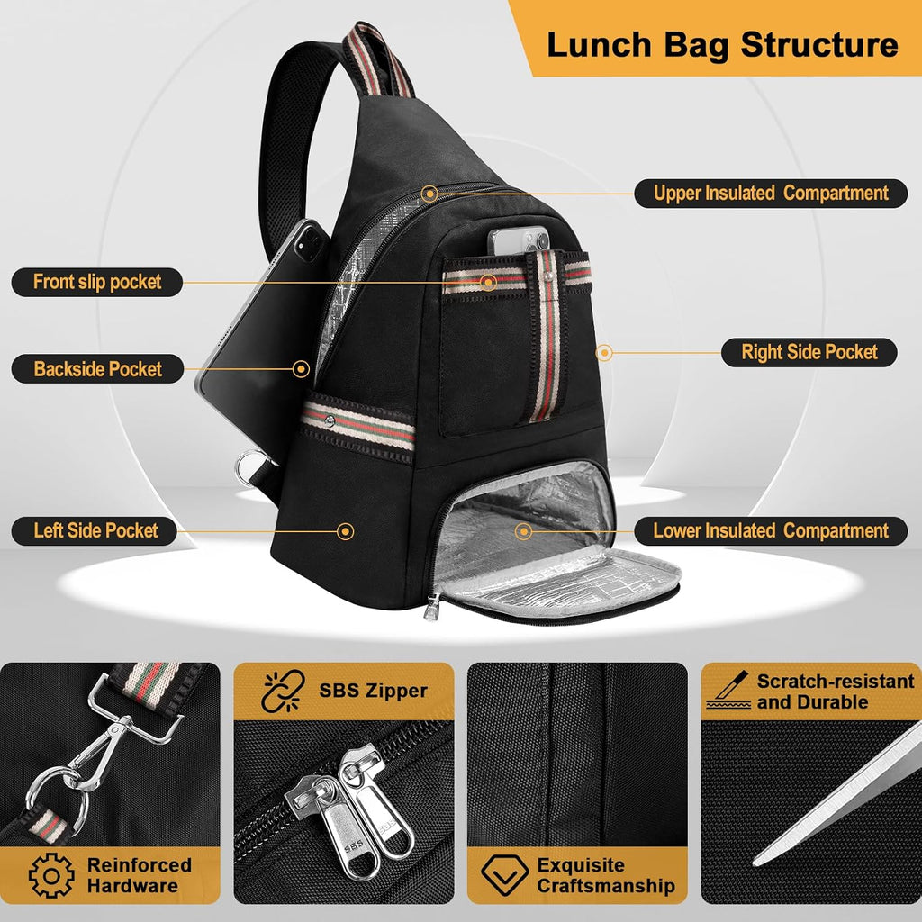 Crossbody Lunch Backpack, Double Deck Large Insulated leakproof Lunchbox