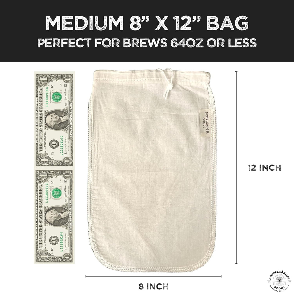 Reusable Cold Brew Coffee Bag 2-Pack Medium 8x12in Organic Cotton