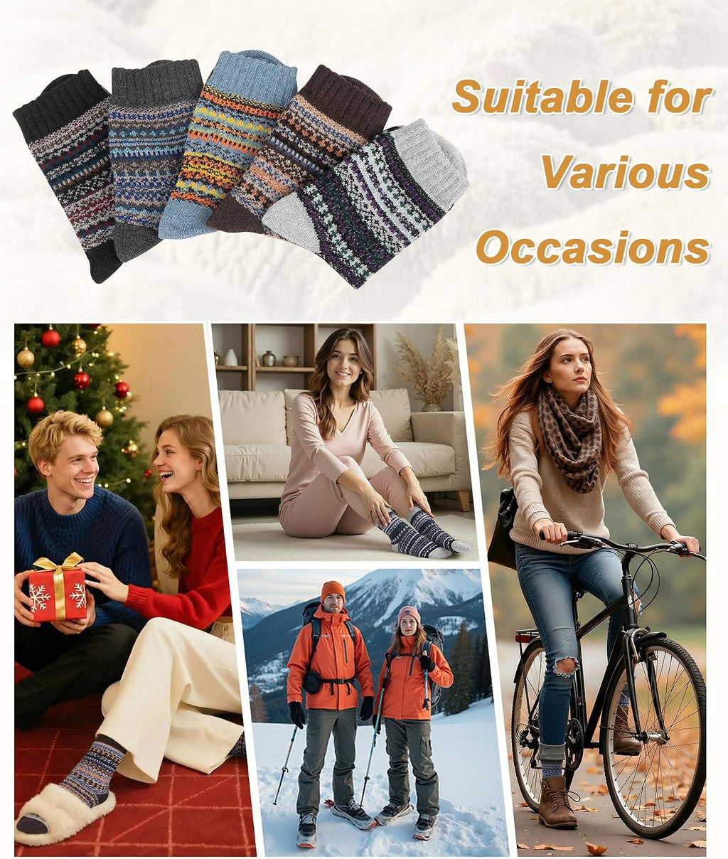 Senker Fashion Wool Socks for Women, 5 Pairs Winter Warm Crew Boot Socks