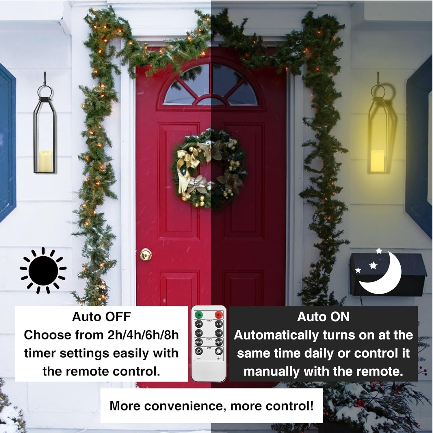 Perfnique Modern Farmhouse Lantern Decor, 15'' 13'' Set of 2 Black Metal Lantern, 2 LED 6hr Timer Flameless Candles ＆ Remote Timer, Lanterns Decorative for Outdoor, Home, Indoor, Patio, Christmas