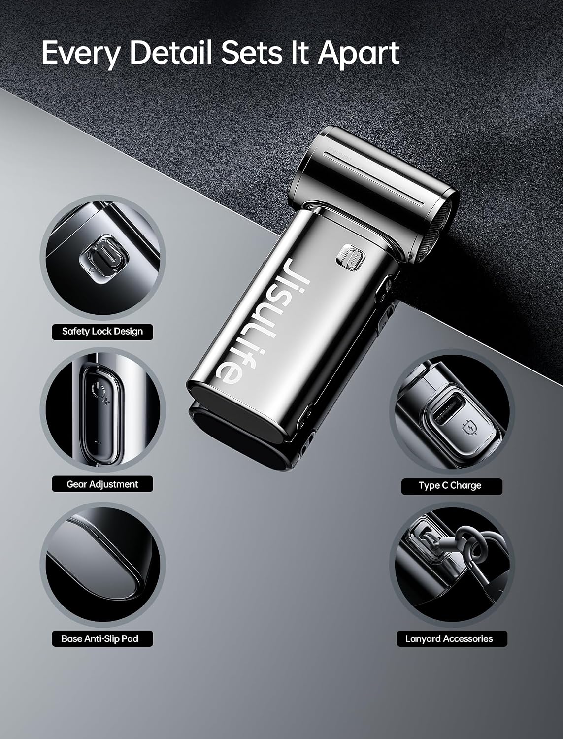 JISULIFE Handheld Fan Life9S - Sleek Chrome: Turbo Power, 22 Hours Cooling