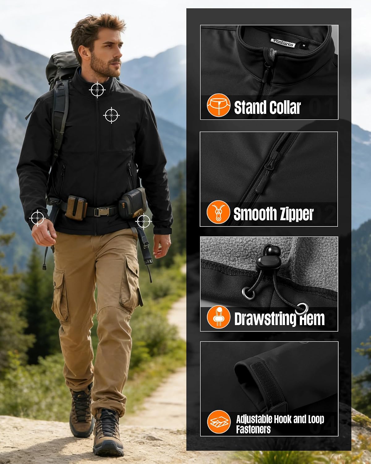 Outdoor Ventures Men's Softshell Jacket Waterproof Lightweight Rian Jacket