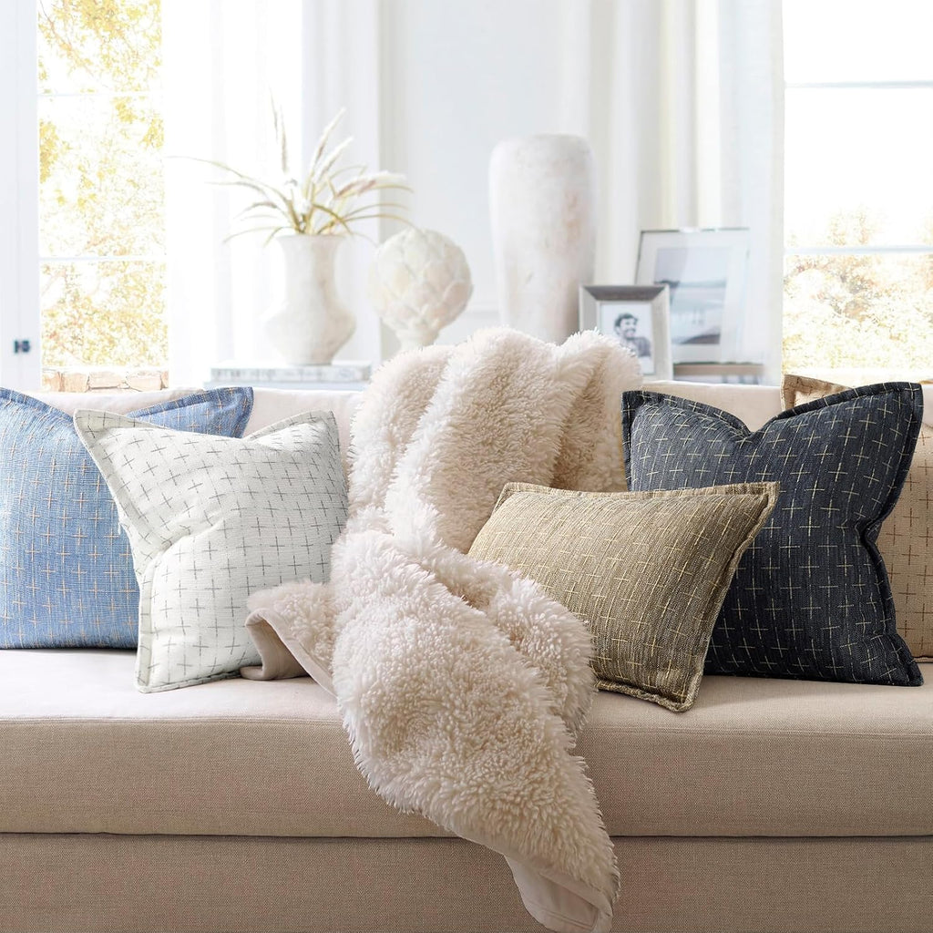 ZWJD Pillow Covers 18x18 Set of 2 Soft Polyester Textured Pillow Covers with Stylish Flange Edge Cozy Farmhouse Throw Pillows for Couch Bed Sofa Living Room