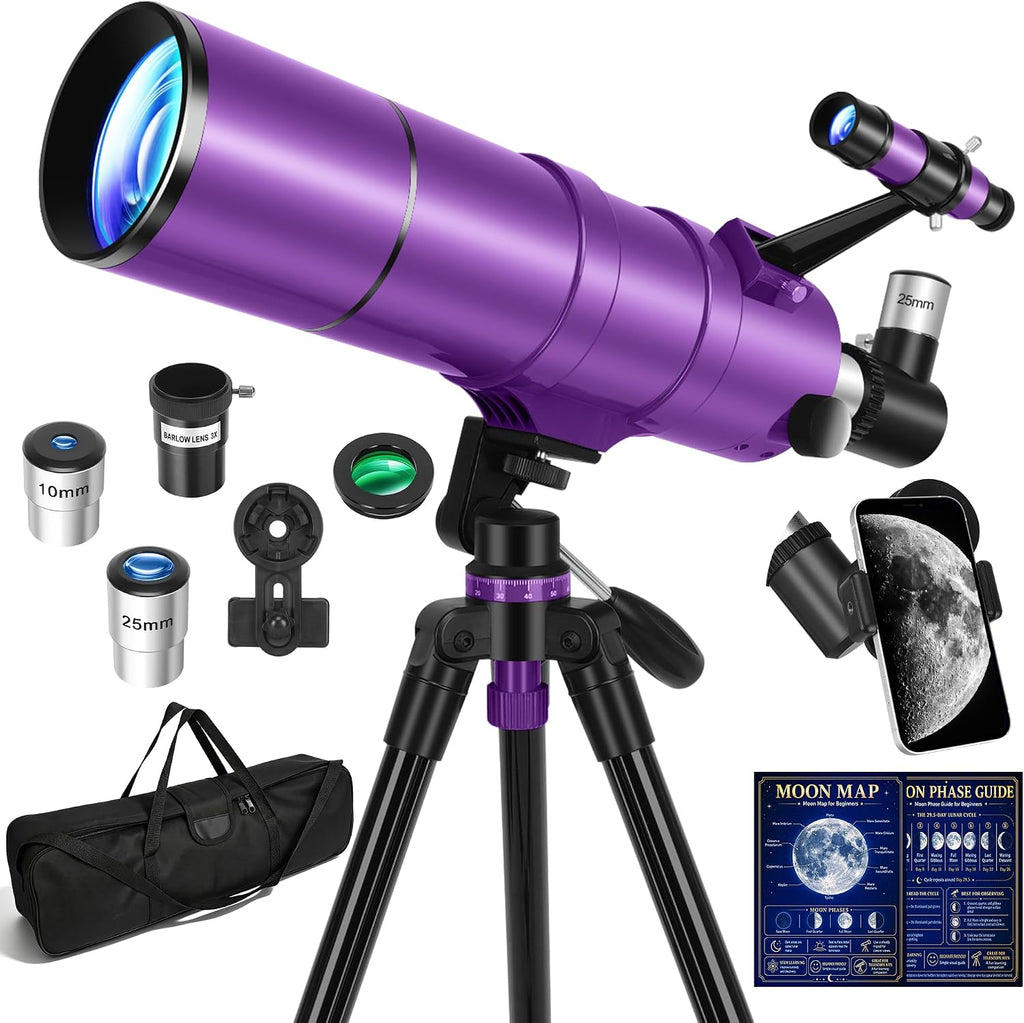 Telescope for Adults & Kids, 90mm Aperture 600mm Refractor Telescope for Astronomy Beginners, Portable Travel Telescopes with Tripod, Phone Adapter, Moon Filter, Carry Bag & Moon Phase Guide