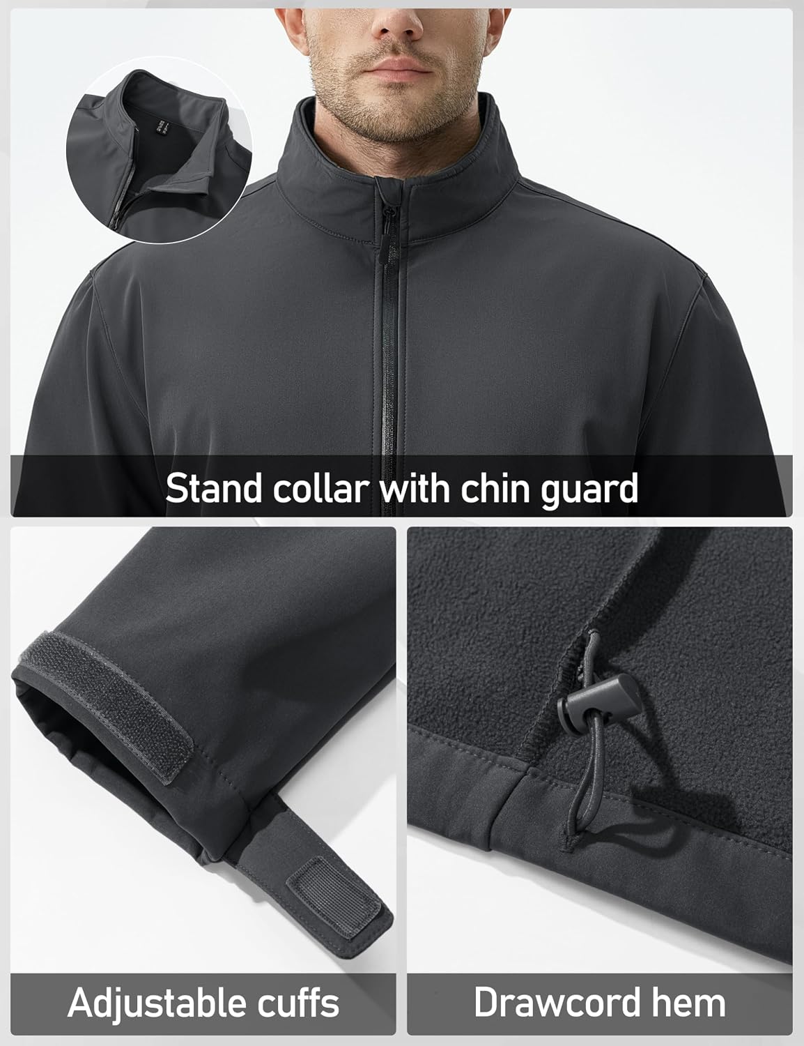 MAGCOMSEN Men's Fleece Lined Softshell Jacket Lightweight Waterproof Windbreaker Zip Up Winter Rain Coat Tactical Hiking