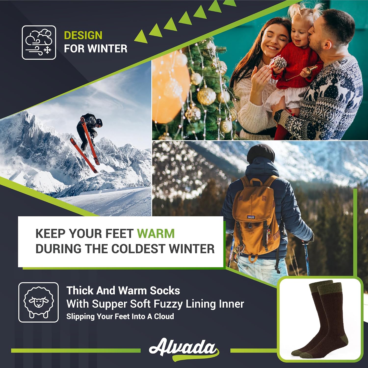 Alvada Warm Thermal Wool Socks for Winter Moisture Wicking and Breathable Cozy Boot Socks