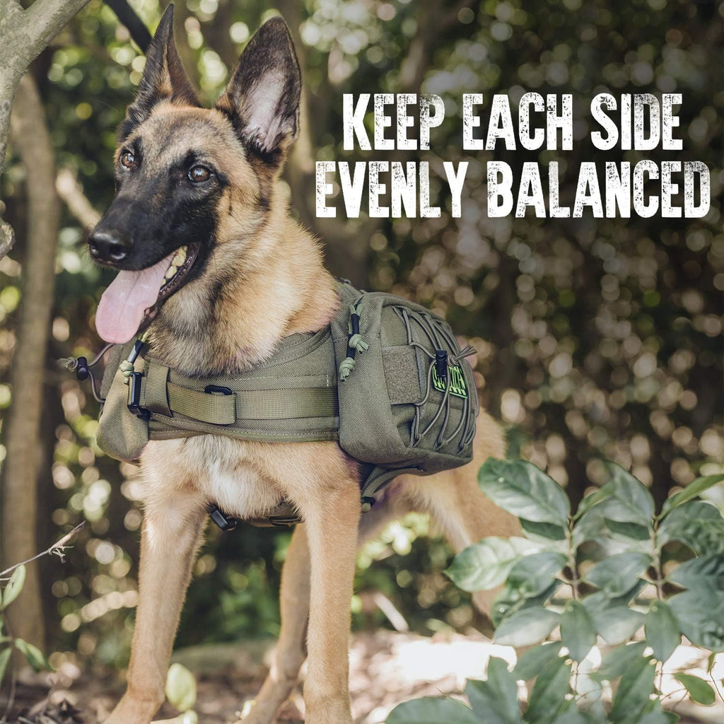 ONETIGRIS Dog Backpack for Medium & Large Dogs, Nylon Backpack for Dogs Tactical Pet Backpack with Side Pockets for Hiking Walking Training Running (Green, Medium)