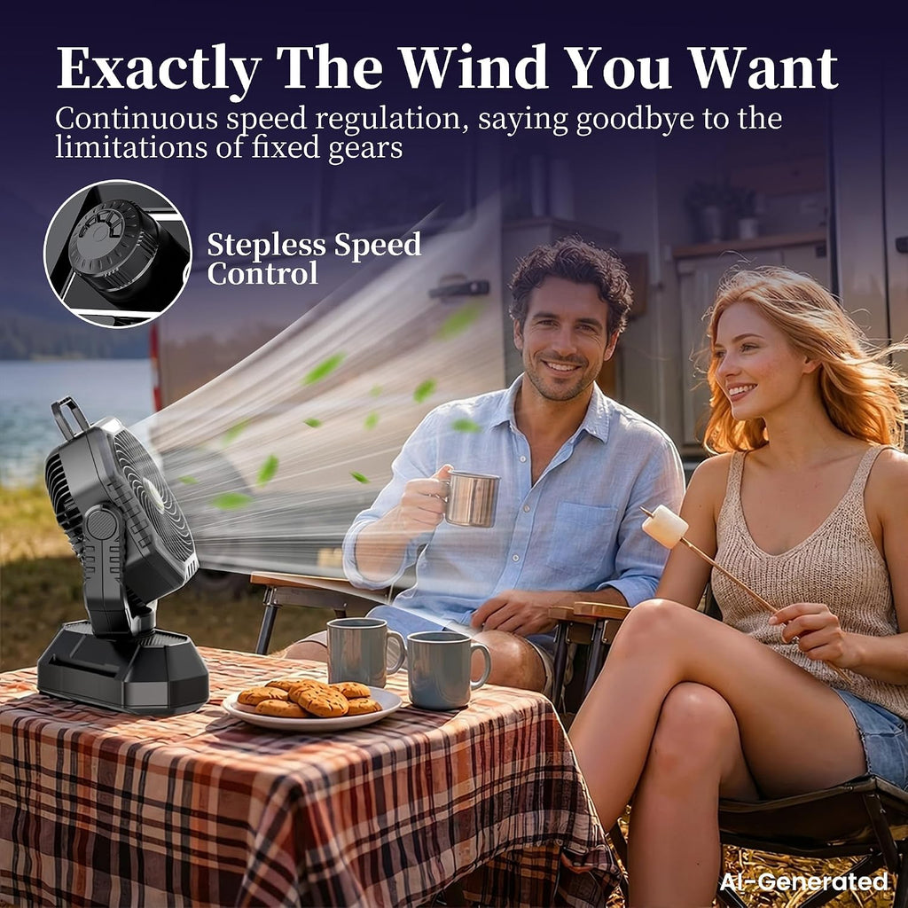 AJVV Camping Fan with Light, Remote and Oscillation, Battery Powered Hanging Tent Fan, Rechargeable Portable for Camp, Outdoor, Emergencies, Fishing, RV Travel, Jobsite
