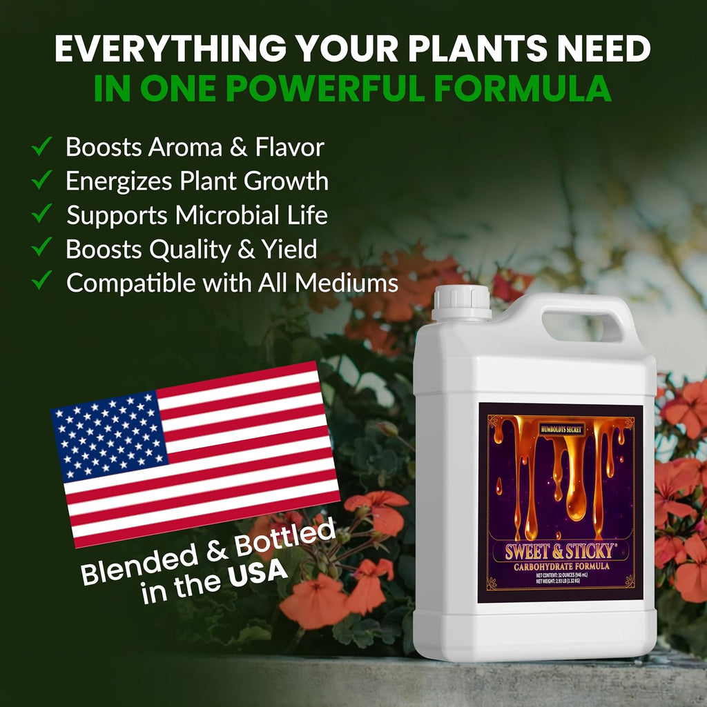 Humboldts Secret Sweet & Sticky Carbohydrate and Saccharide Plant Energy Additive | Indoor and Outdoor Plant Nutrients Enhancer for Growth and Aroma | Boosts Flavor and Development | 32 Ounce