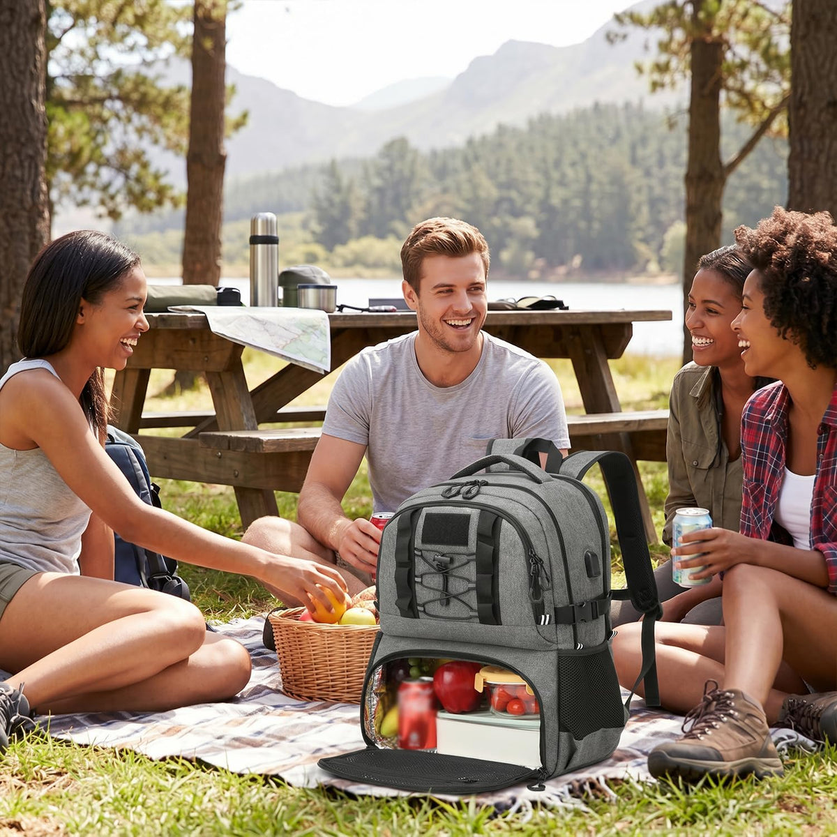 40L Laptop Lunch Backpack for Men with Lunch Compartment and USB Port
