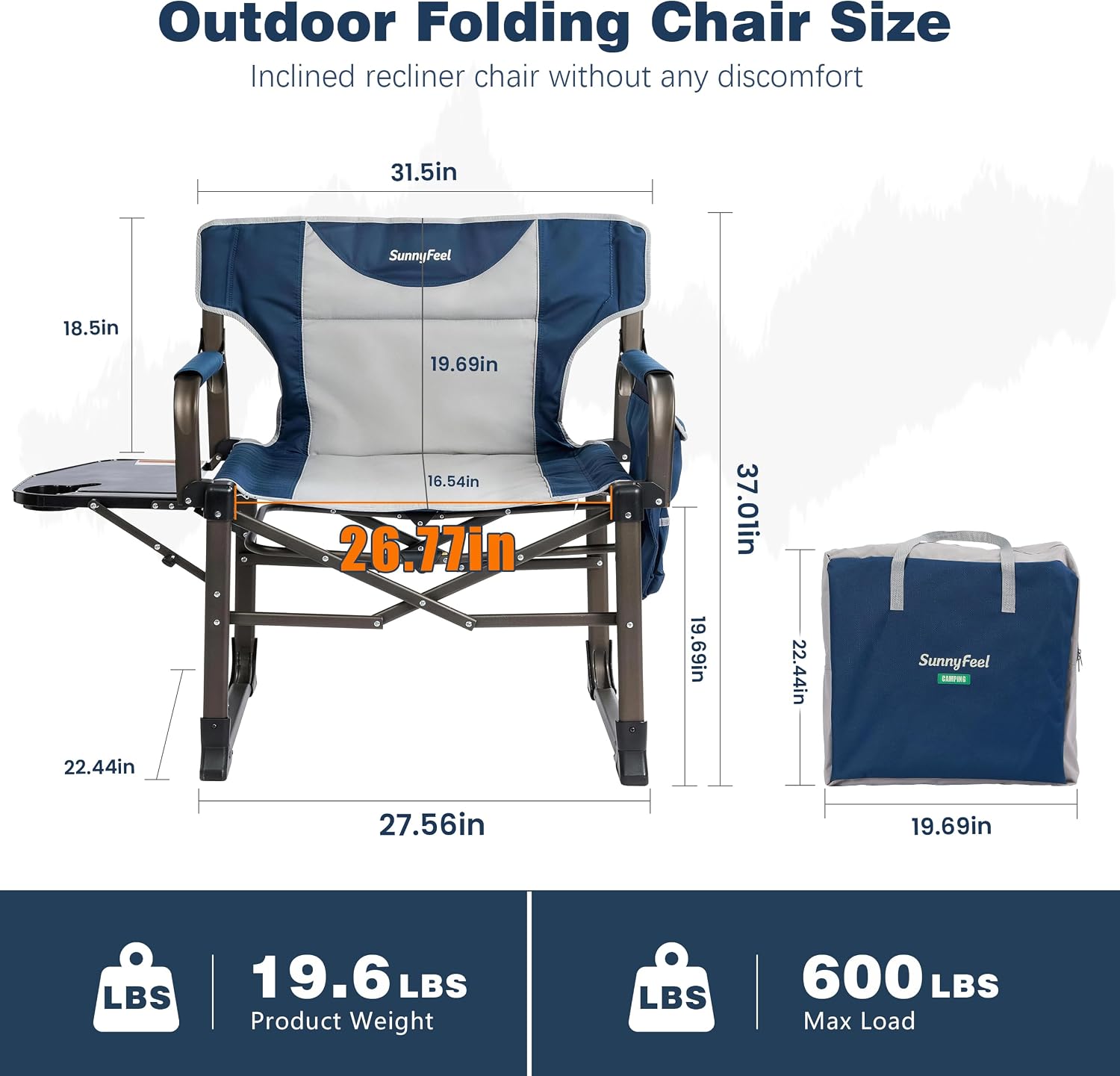 SUNNYFEEL Oversized Camping Directors Chair for Adults with Side Table