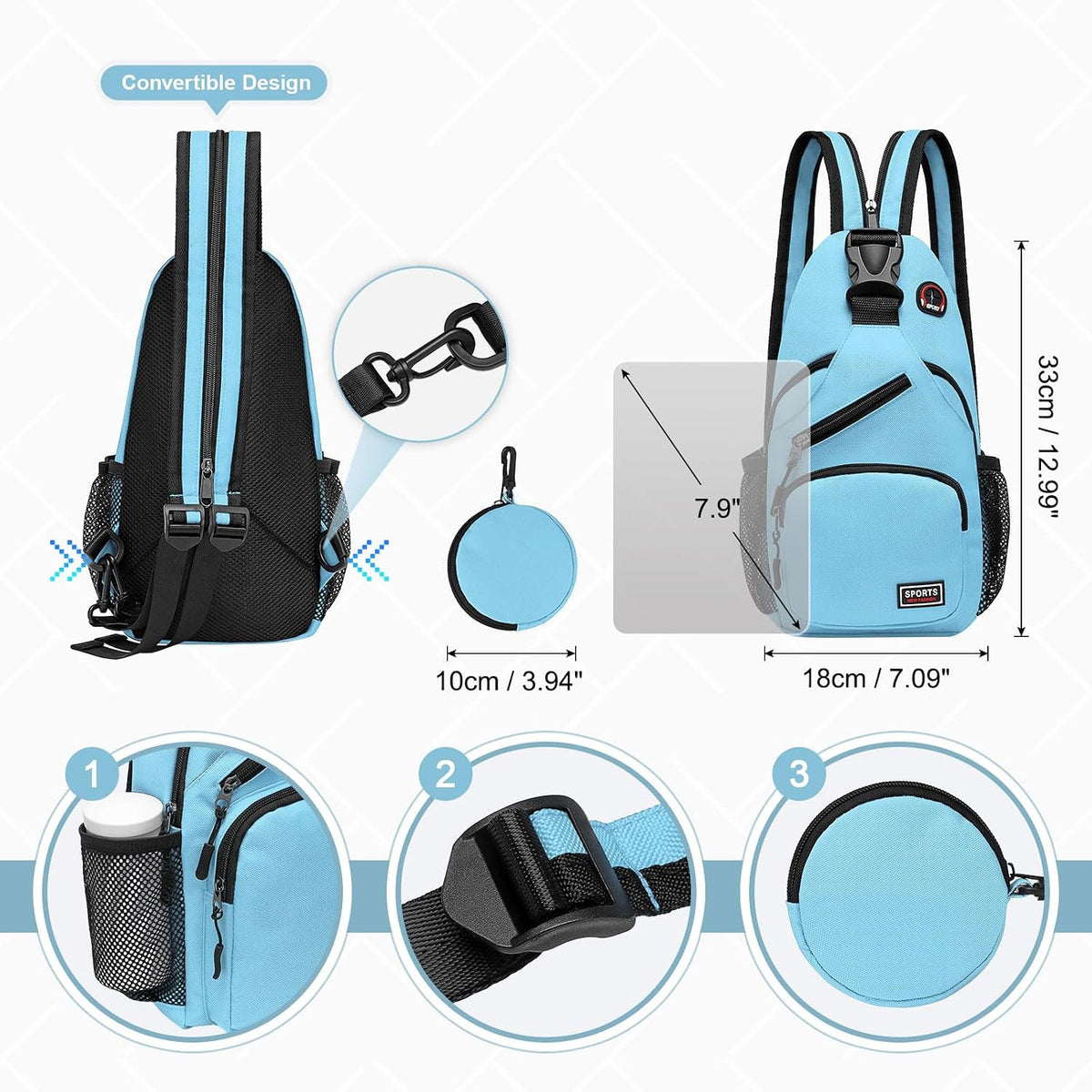 Small Sling Bag with Coin Pocket Fits for 7.9" Tablet, Blue