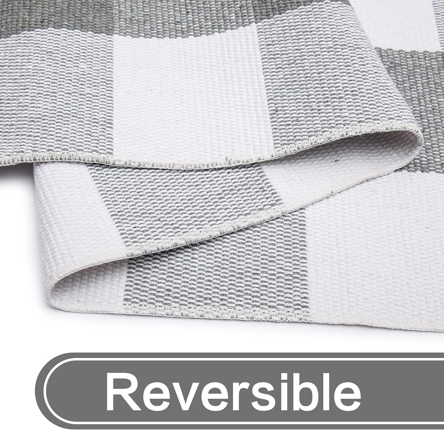 MUBIN Cotton Buffalo Plaid Rug, 3' x 5' Gray White Outdoor Rug Front Door Decorative Mat, Washable Doormat Hand-Woven Foldable Area Rug Layered Door Mats Rug for Front Porch, Entryway, Patio