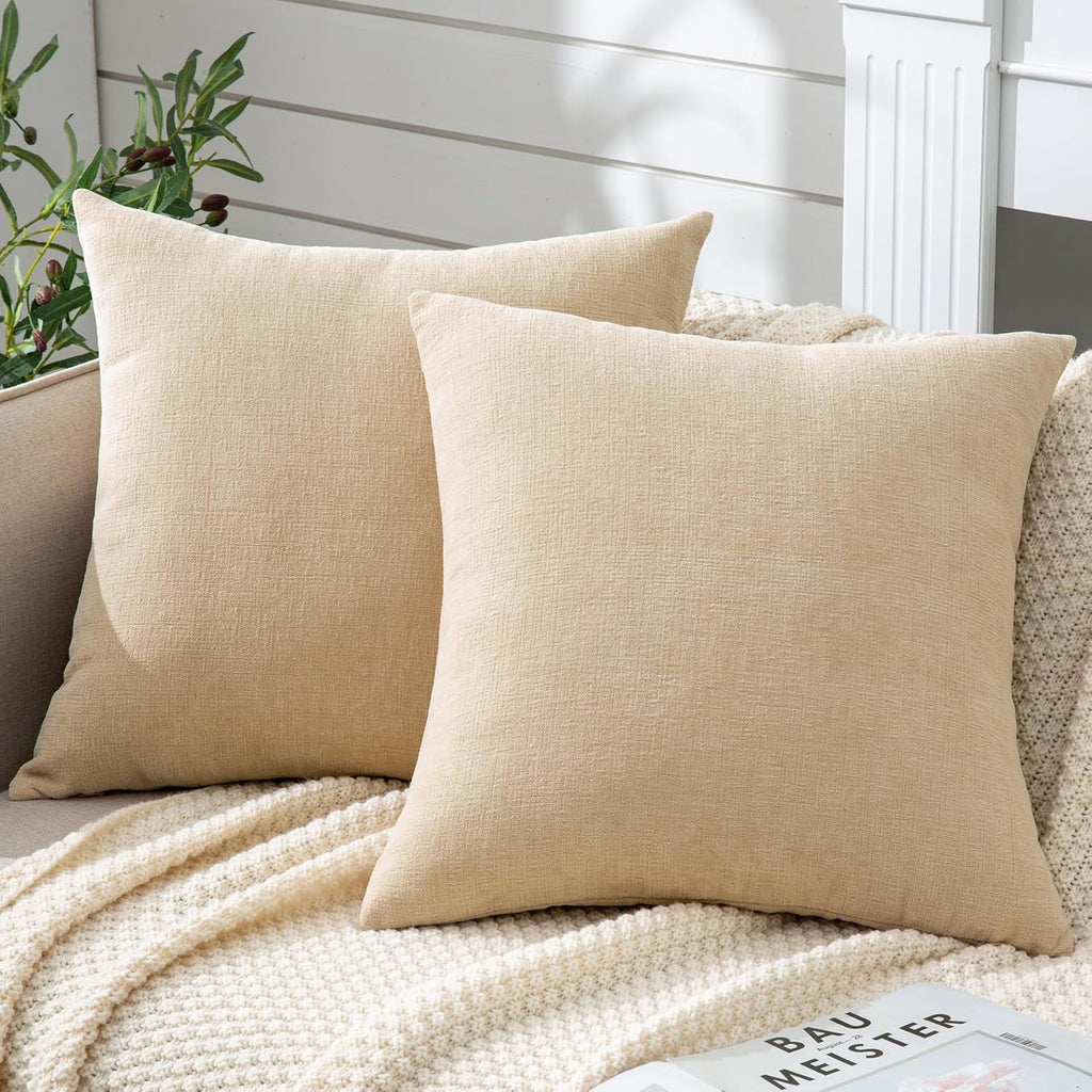 GAWAMAY Decorative Couch Throw Pillow Covers 18x18 Inch Set of 2 Beige