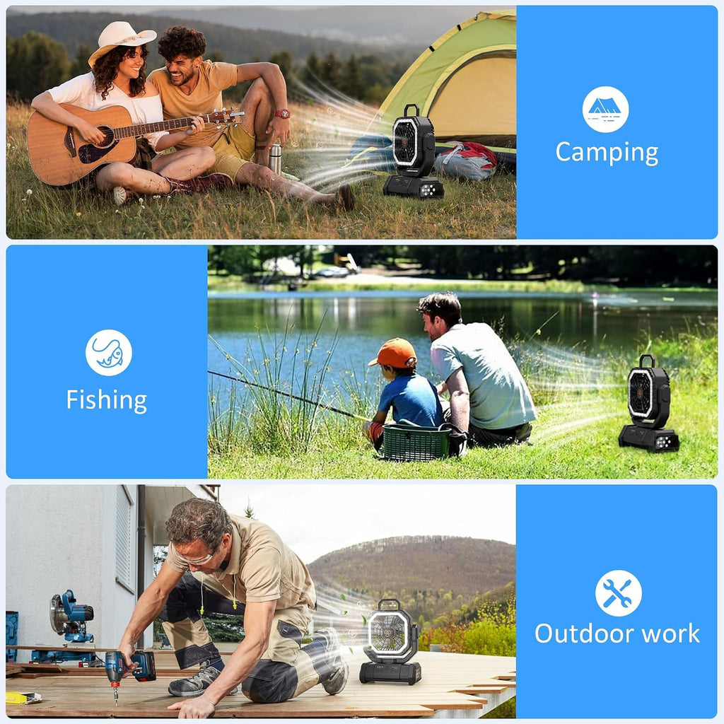 Honesorn 20000mAh Camping Fan Rechargeable with LED & Light Remote, Black