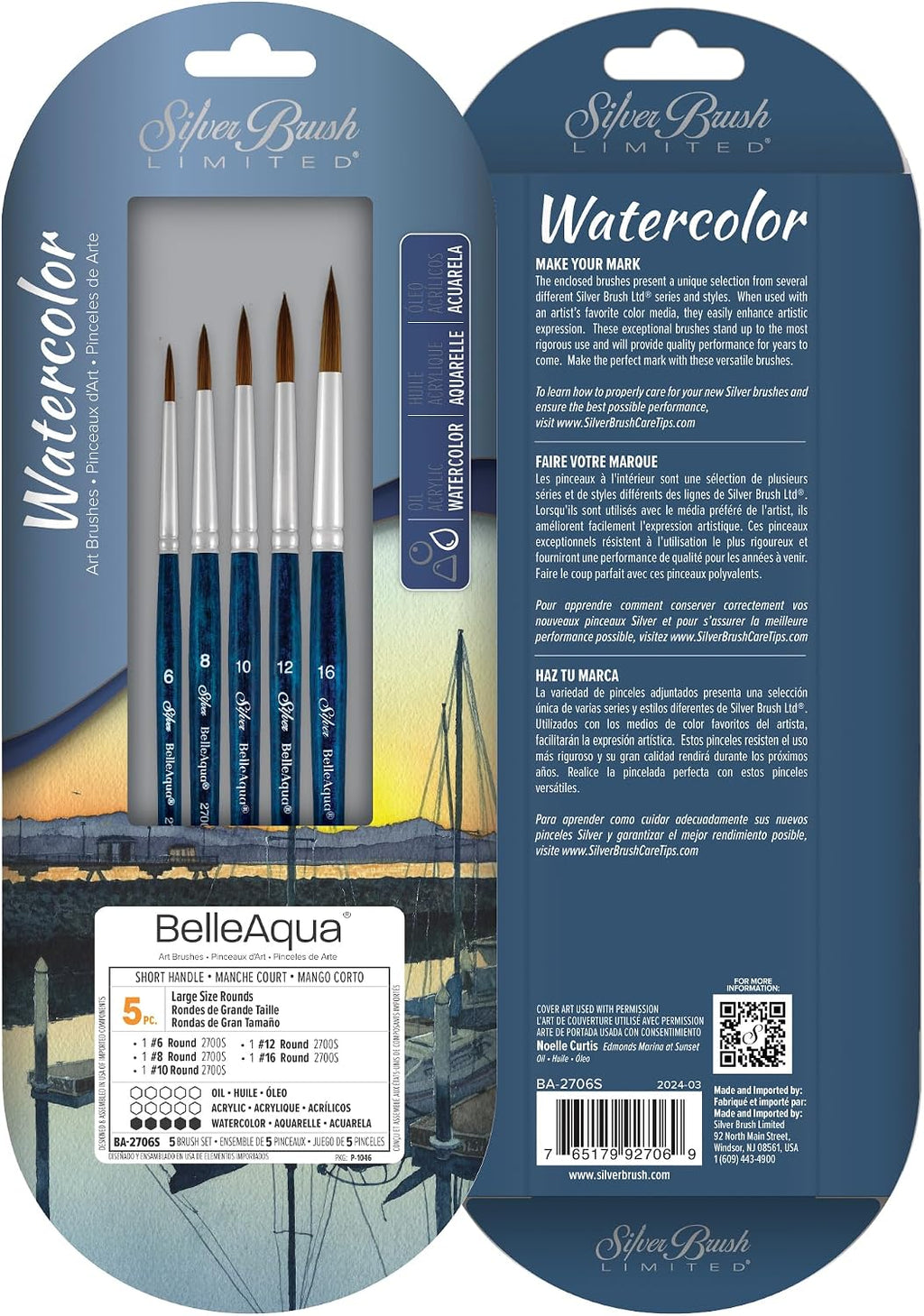 Silver Brush Limited BelleAqua Large Size Rounds Watercolor Brush Set, 5pc